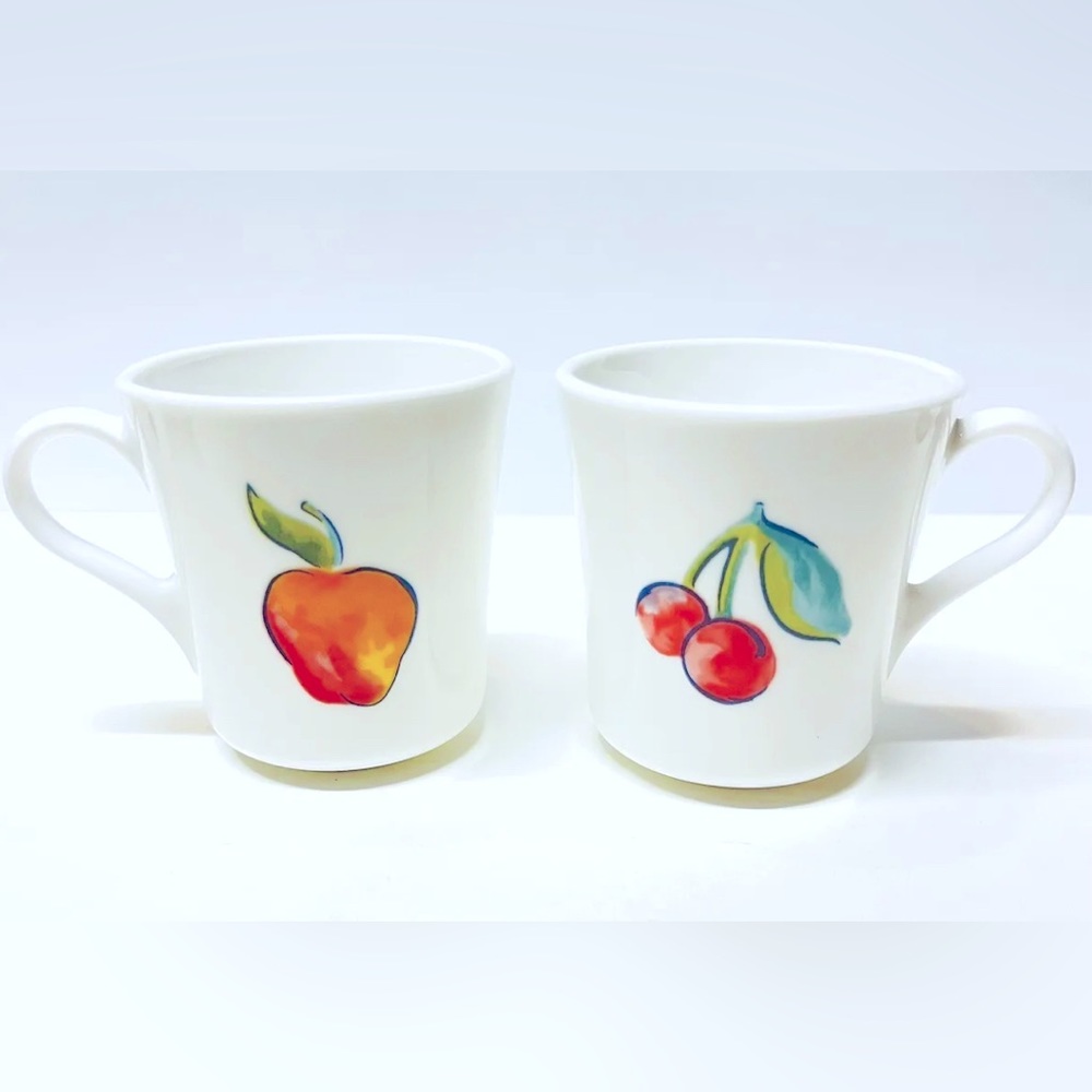 Corning Corelle set of 2 Fruit Basket Apple Cherry Coffee Mugs Cups vintage